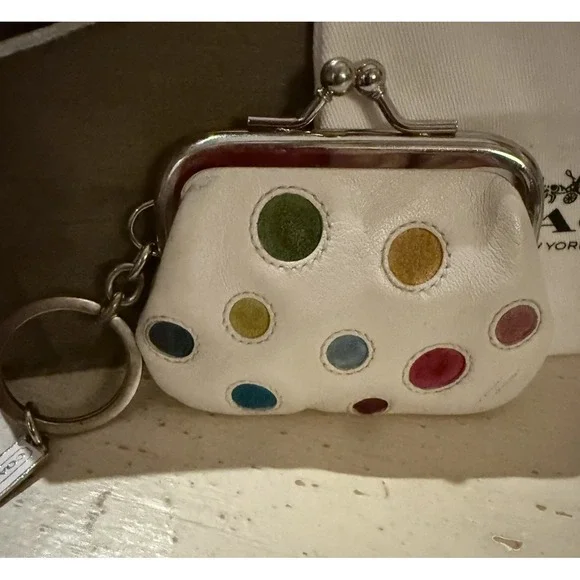 Vintage Coach Special Edition Polka Dot Kisslock frame Coin Keychain Very Rare - Picture 7 of 11